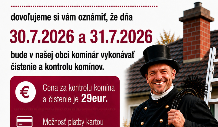 Fotka - 30.-31.7.2026 - Čistenie a kontrola komínov v obci