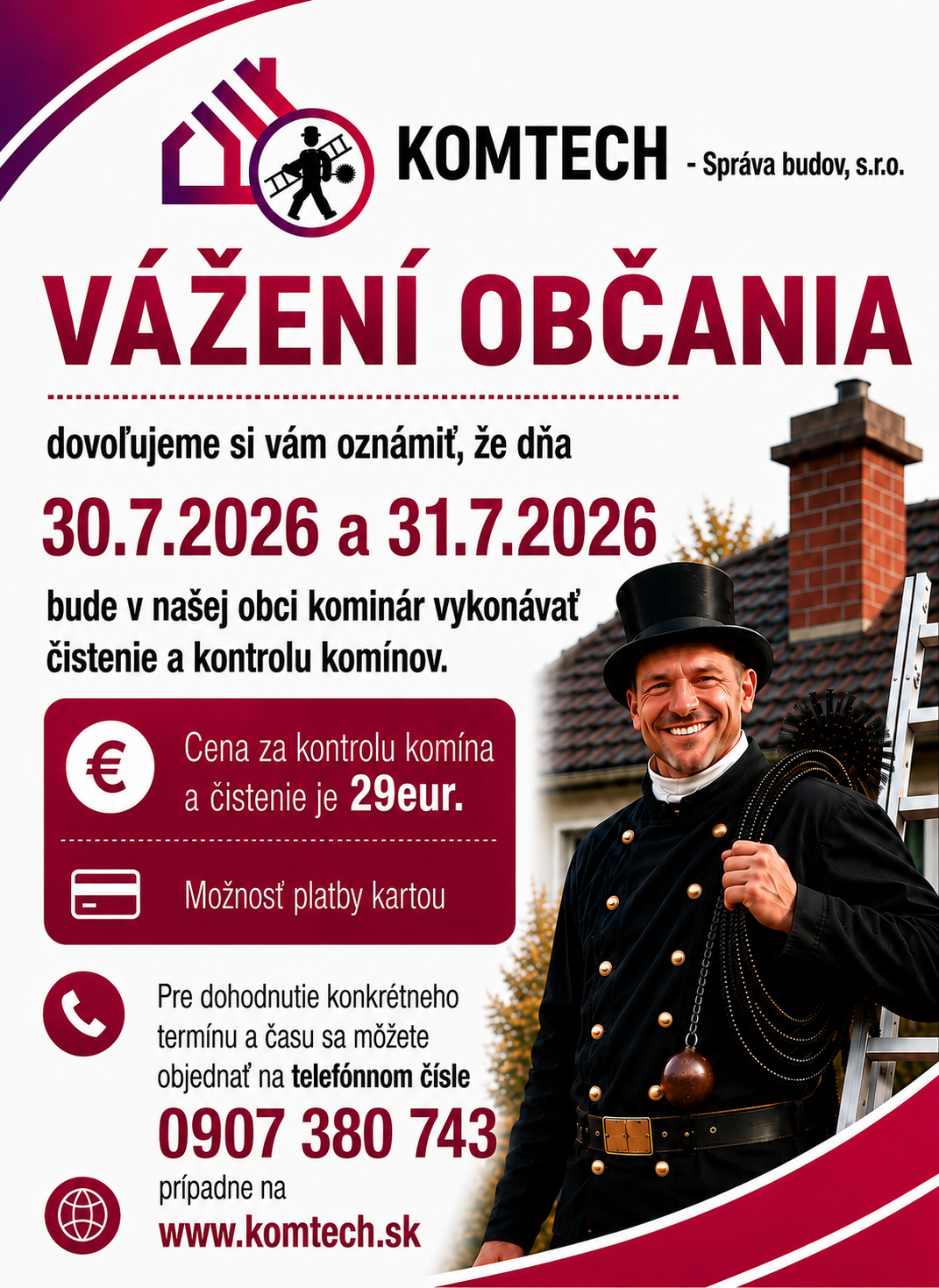 Fotka - 30.-31.7.2026 - Čistenie a kontrola komínov v obci